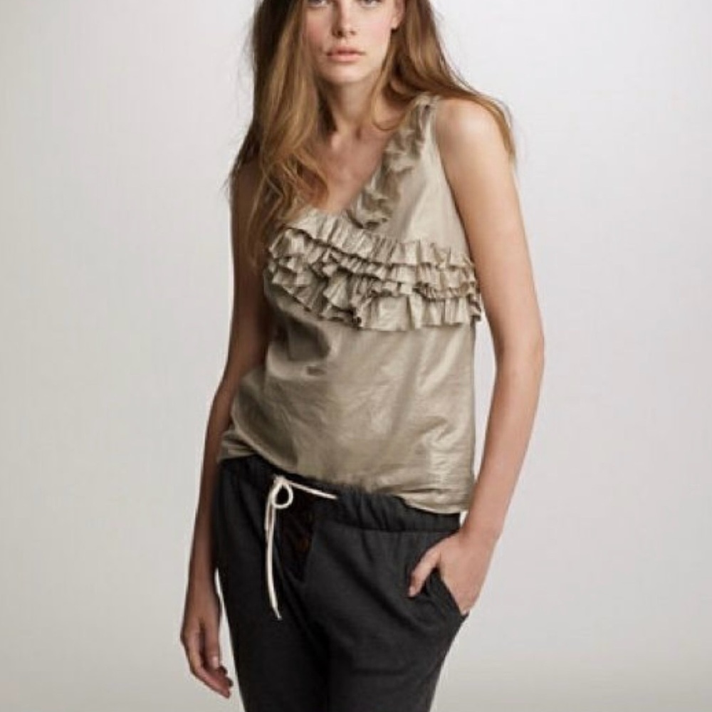 J. Crew Fountain Metallic Ruffle Cotton Cami Tank Top Womens Sz 4 Office